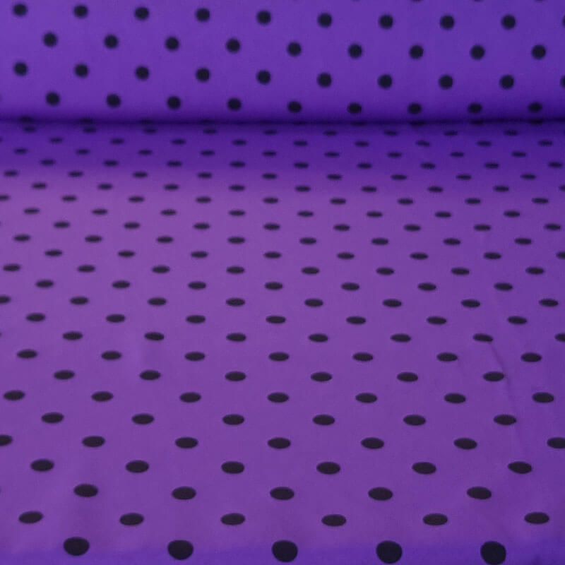 Tela Bielástica Morada con Lunares Negros de 1,5cm (ancho 1,50M)