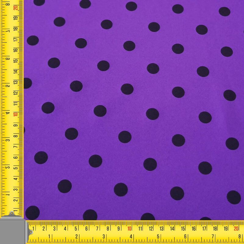 Tela Bielástica Morada con Lunares Negros de 1,5cm (ancho 1,50M) - Imagen 3