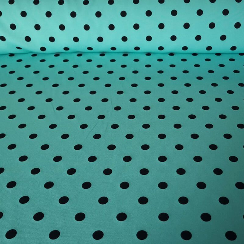 Tela Bielástica Menta con Lunares Negros de 1,30cm (ancho 1,50M)