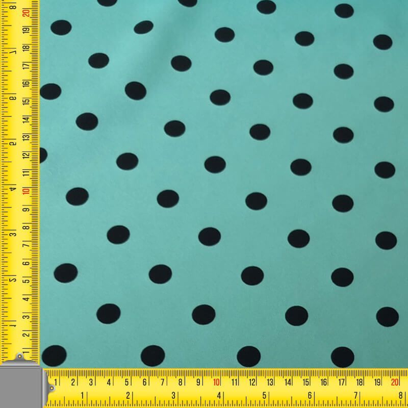 Tela Bielástica Menta con Lunares Negros de 1,30cm (ancho 1,50M) - Imagen 3