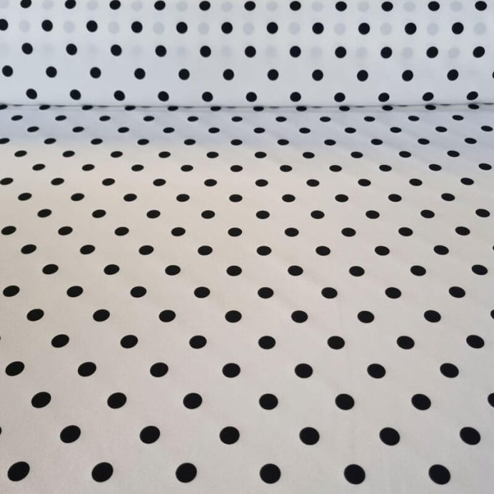 Tela Bielástica Blanco Roto con Lunares Negros de 1,5cm  (ancho 1,50M)