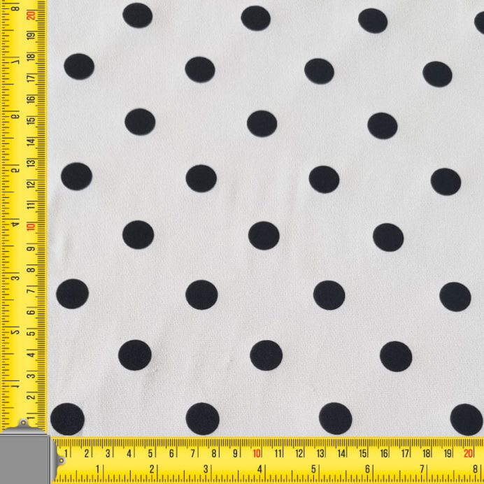 Tela Bielástica Blanco Roto con Lunares Negros de 1,5cm  (ancho 1,50M) - Imagen 4