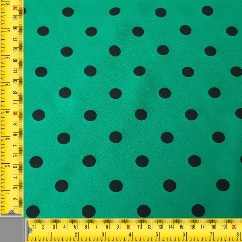 Tela Bielástica Verde Andalucía con Lunares Negros de 1,5cm (ancho 1,50M) - Imagen 3