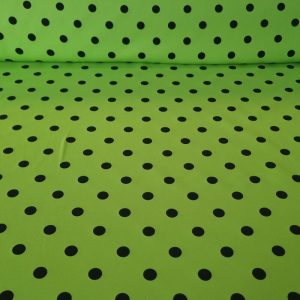 Tela Bielástica Verde Pistacho con Lunares Negros de 1,5cm  (ancho 1,50M)