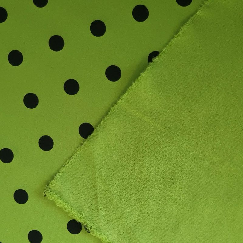 Tela Bielástica Verde Pistacho con Lunares Negros de 1,5cm (ancho 1,50M) - Imagen 3