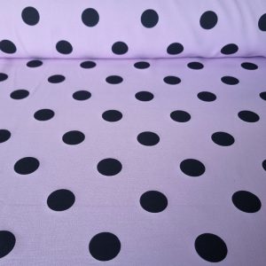 Tela Bielástica Malva con Lunares Negros de 3cm  (ancho 1,50M)