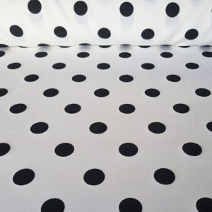 Tela Bielástica Blanco Roto con Lunares Negros de 3cm (ancho 1,50M)