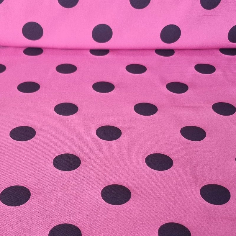 Tela Bielástica Rosa Envejecido con Lunares Negros de 3cm (ancho 1,50M)