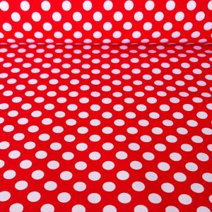 Tela de Popelín Roja Lunar Blanco 1,5cm (ancho 1,60M)