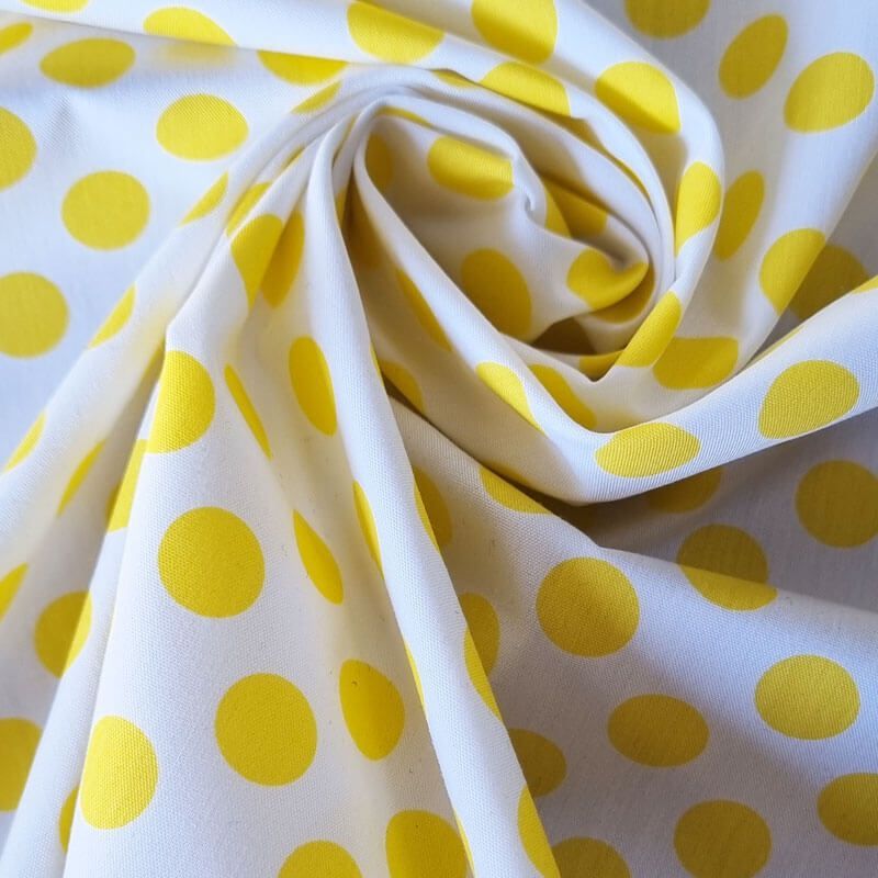 Tela de Popelín Blanca Lunar Amarillo 1,5cm (ancho 1,60M) - Imagen 2