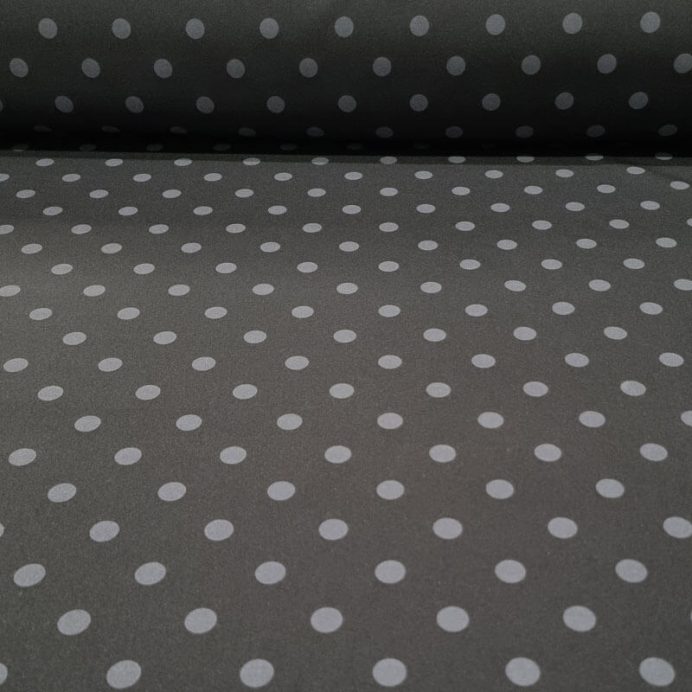 Tela Bielástica Negra con Lunares Gris Perla de 1,30cm (ancho 1,50M)
