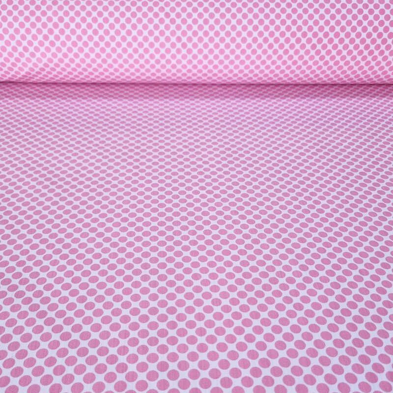 Tela de Popelín Blanca Lunar Rosa Bebé 7mm (ancho 1,60M)