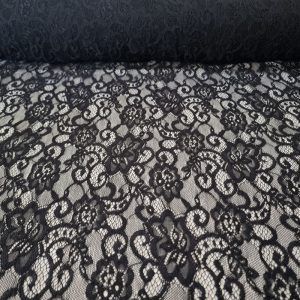 Tela de Tul Negra con Encajes de Flores (ancho 1,35M)