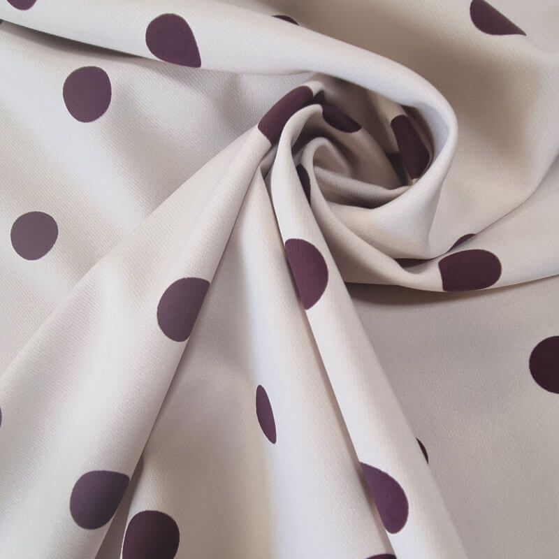 Tela Bielástica Beige con Lunares Burdeos de 2cm (ancho 1,50M) - Imagen 2