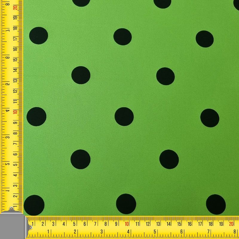 Tela Bielástica Verde Pistacho con Lunares Negros de 2cm (ancho 1,50M) - Imagen 4