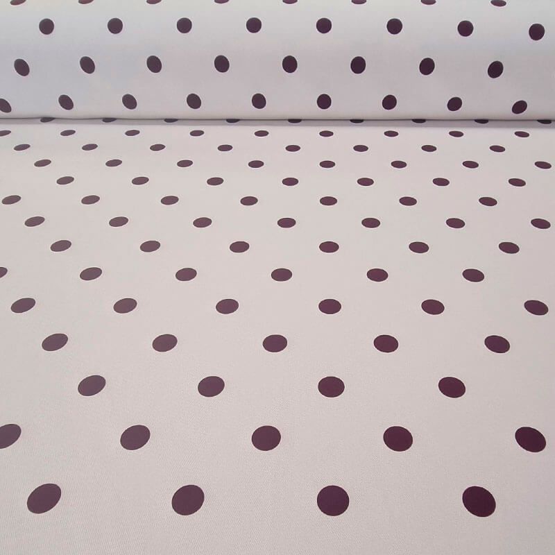 Tela Bielástica Beige con Lunares Burdeos de 2cm (ancho 1,50M)