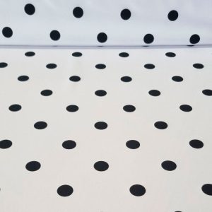 Tela Bielástica Blanco Roto con Lunares Negros de 2cm (ancho 1,50M)