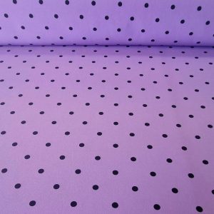 Tela Bielástica Malva con Lunares Negros de 7mm (ancho 1,50M)