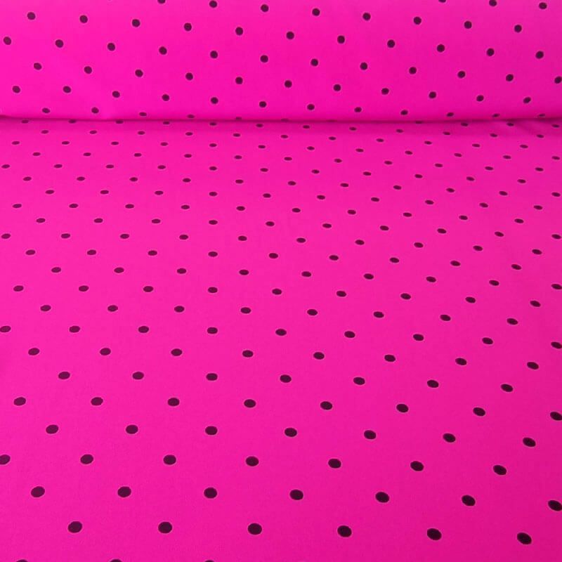 Tela Bielástica Buganvilla con Lunares Negros de 7mm (ancho 1,50M)