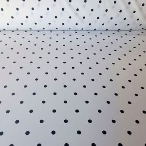 Tela Bielástica Blanco Roto con Lunares Negros de 7mm (ancho 1,50M)
