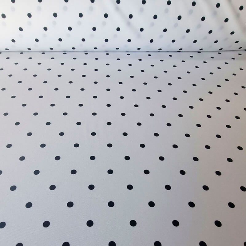 Tela Bielástica Blanco Roto con Lunares Negros de 7mm (ancho 1,50M)