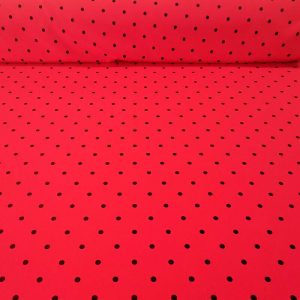 Tela Bielástica Roja con Lunares Negros de 7mm (ancho 1,50M)