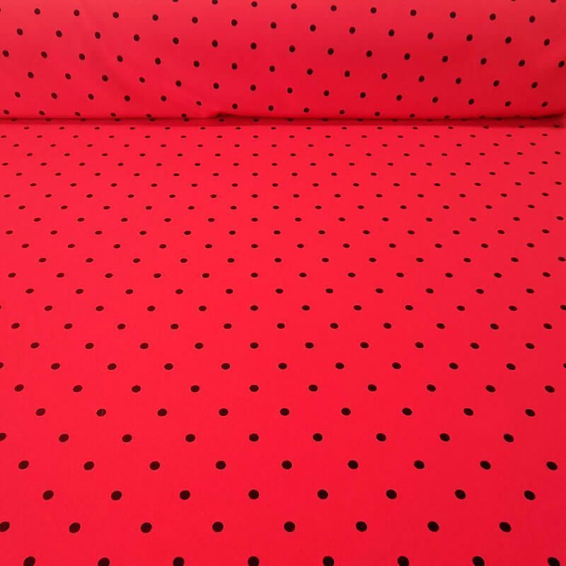 Tela Bielástica Roja con Lunares Negros de 7mm (ancho 1,50M)