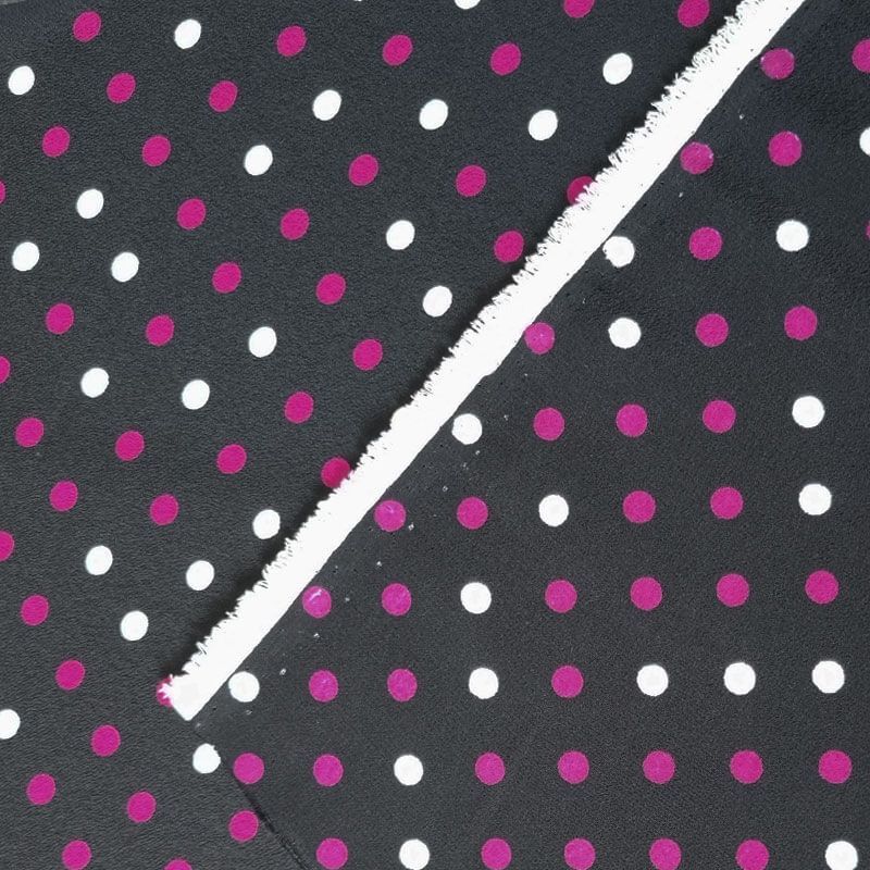 Tela Koshibo Negra con Lunares Blancos y Fucsia 7mm (ancho 1,50M) - Imagen 3