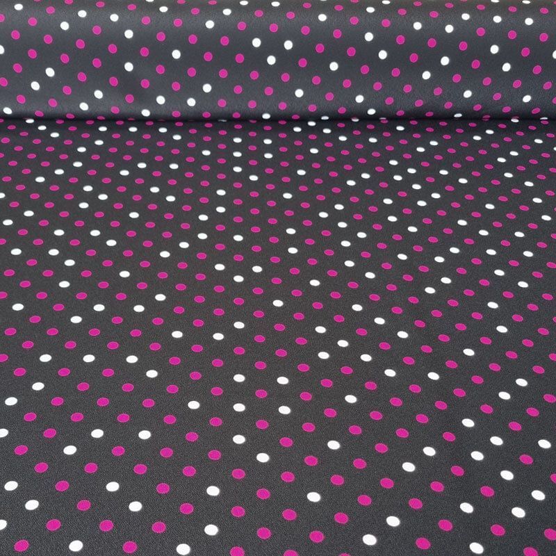 Tela Koshibo Negra con Lunares Blancos y Fucsia 7mm (ancho 1,50M)