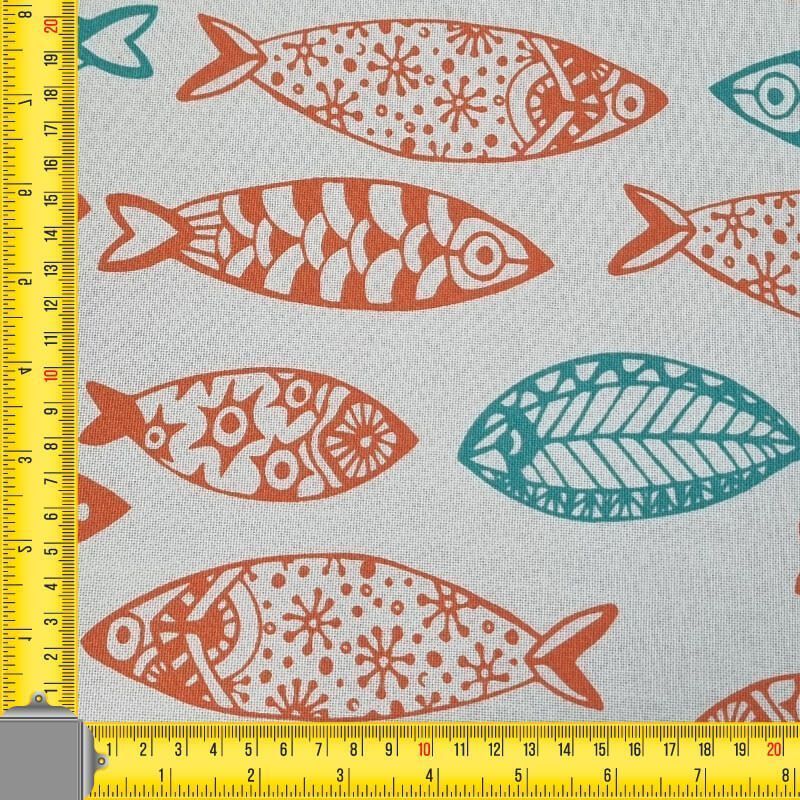 Tela de Mantelería Resinada Antimanchas Cruda Peces (ancho 1,55M) - Imagen 3