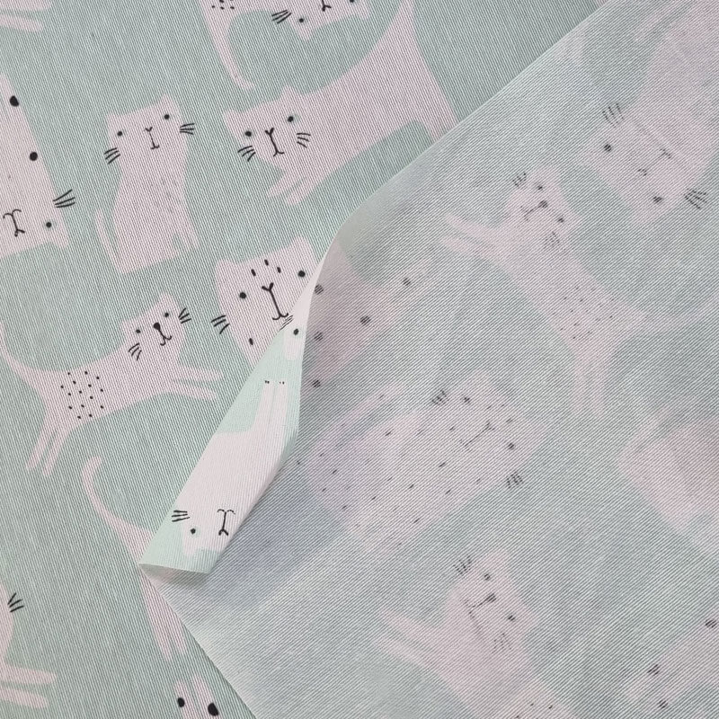 Tela de Mantelería Resinada Antimanchas Verde Agua Gatos (ancho 1,40M) - Imagen 4