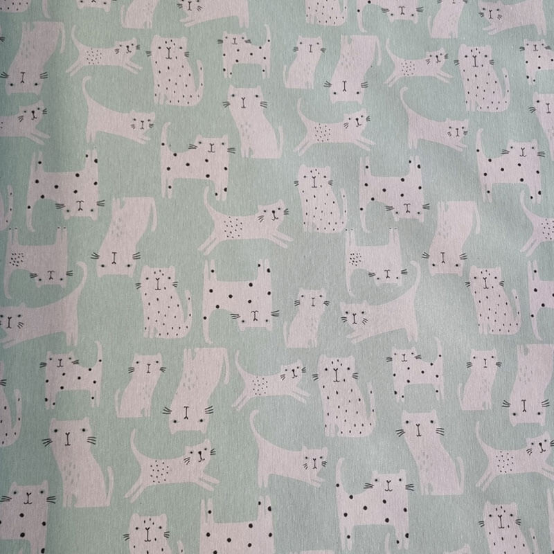 Tela de Mantelería Resinada Antimanchas Verde Agua Gatos (ancho 1,40M) - Imagen 2