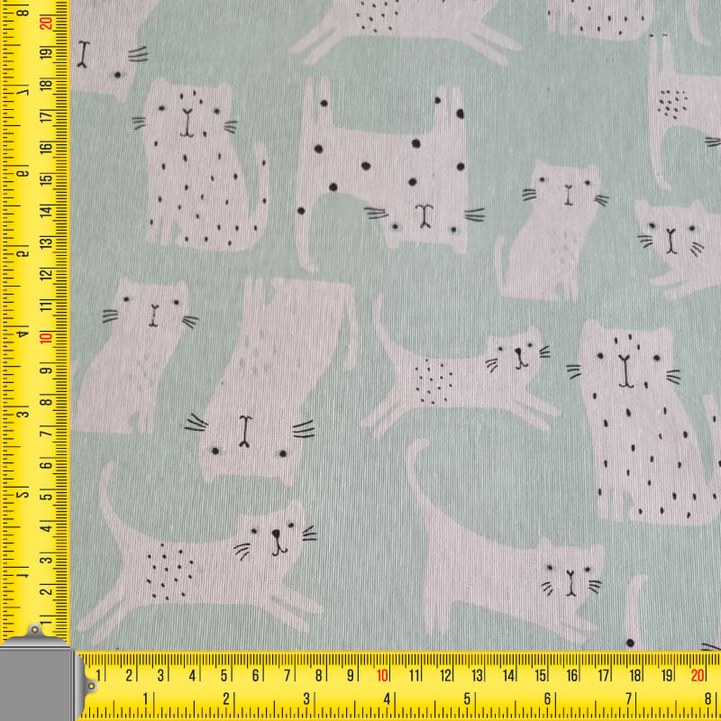 Tela de Mantelería Resinada Antimanchas Verde Agua Gatos (ancho 1,40M) - Imagen 3