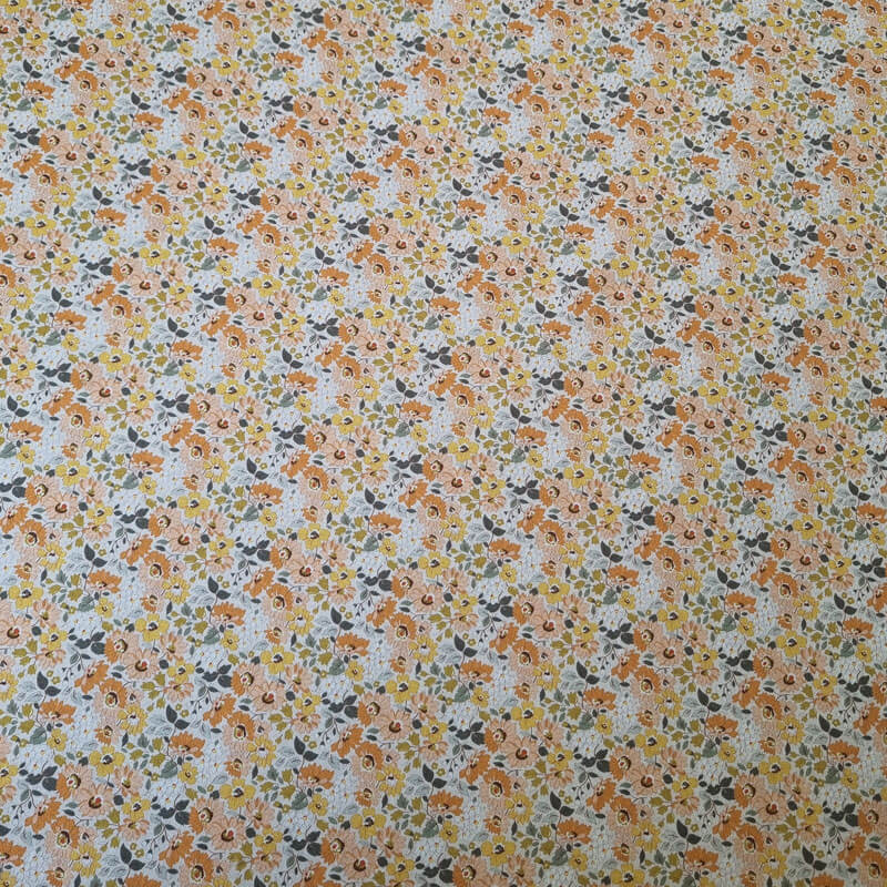 Tela de Popelín Cruda 100% Algodón Flores Naranjas (ancho 1,50M) - Imagen 2