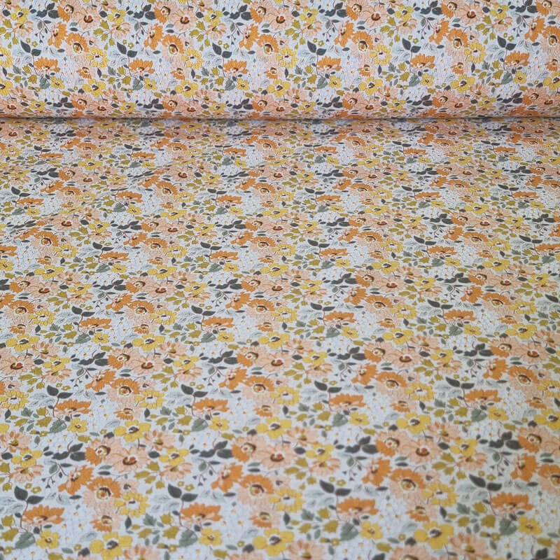 Tela de Popelín Cruda 100% Algodón Flores Naranjas (ancho 1,50M)