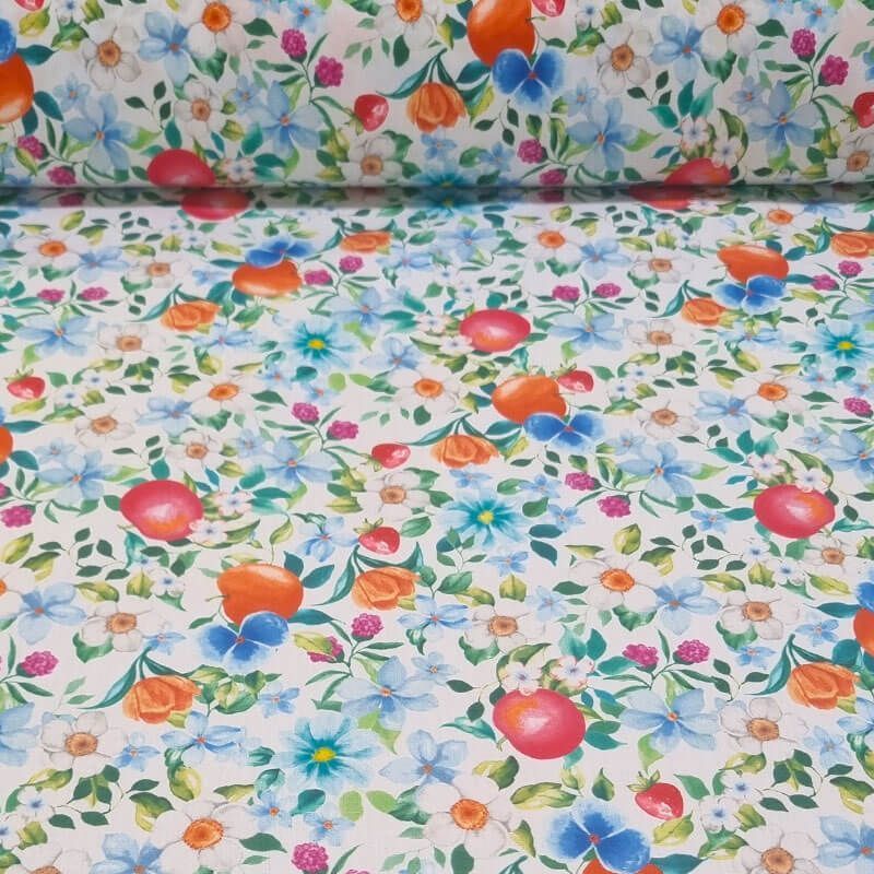 Tela de Popelín Blanca 100% Algodón Manzanas (ancho 1,50M)