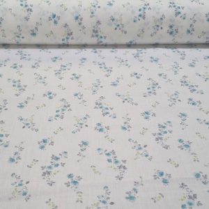 Tela de Popelín Blanca 100% Algodón Flores Turquesa (ancho 1,50M)