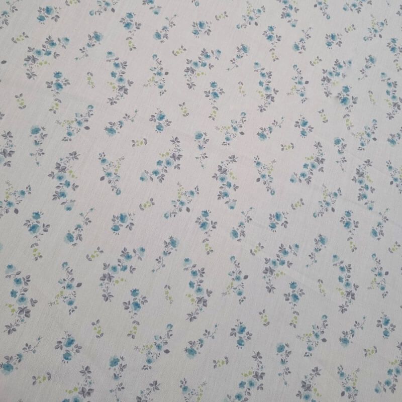 Tela de Popelín Blanca 100% Algodón Flores Turquesa (ancho 1,50M) - Imagen 2