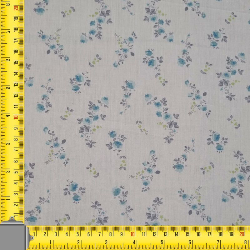 Tela de Popelín Blanca 100% Algodón Flores Turquesa (ancho 1,50M) - Imagen 4