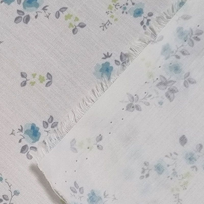 Tela de Popelín Blanca 100% Algodón Flores Turquesa (ancho 1,50M) - Imagen 3