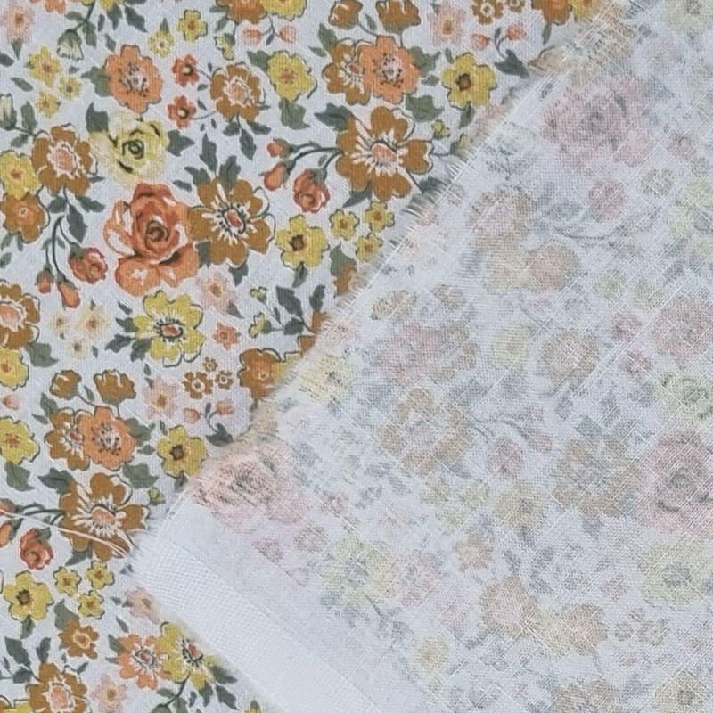 Tela de Popelín Blanco 100% Algodón FloreNaranja Pequeña (ancho 1,50M) - Imagen 3