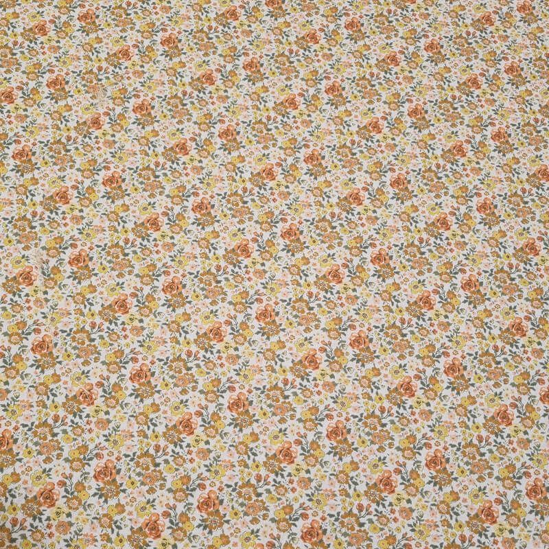 Tela de Popelín Blanco 100% Algodón FloreNaranja Pequeña (ancho 1,50M) - Imagen 2
