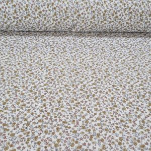 Tela de Doble Gasa Bambula Cruda Flores Mostaza (ancho 1,30M)