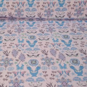 Tela de Lycra de Baño Rosa Palo Estampados Turquesa (ancho 1,50M)