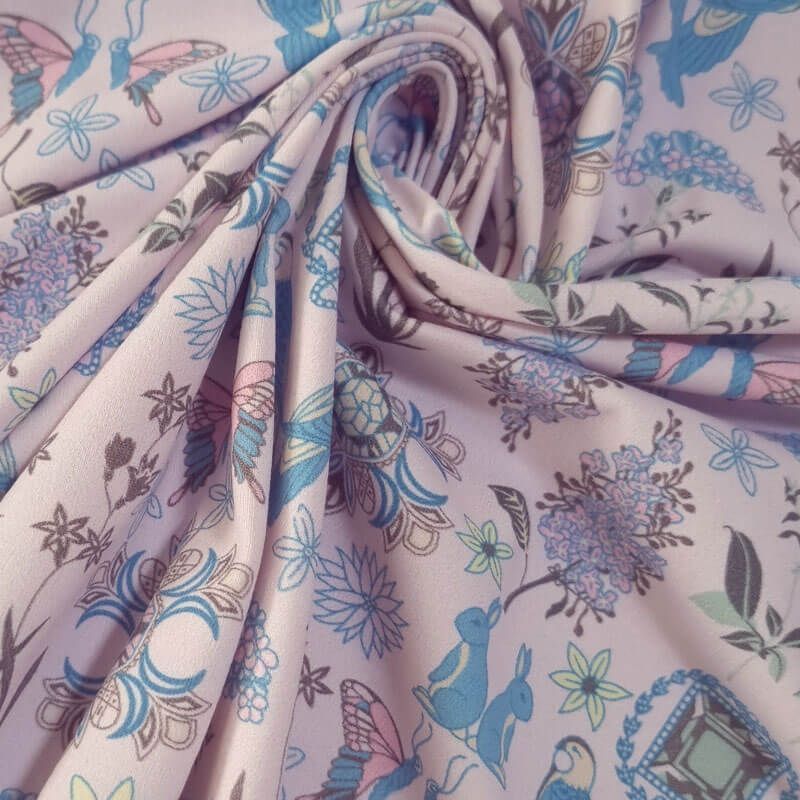 Tela de Lycra de Baño Rosa Palo Estampados Turquesa (ancho 1,50M) - Imagen 2