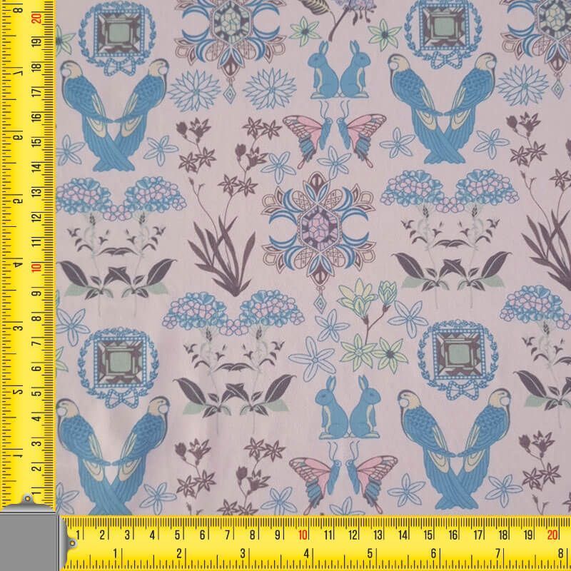 Tela de Lycra de Baño Rosa Palo Estampados Turquesa (ancho 1,50M) - Imagen 3