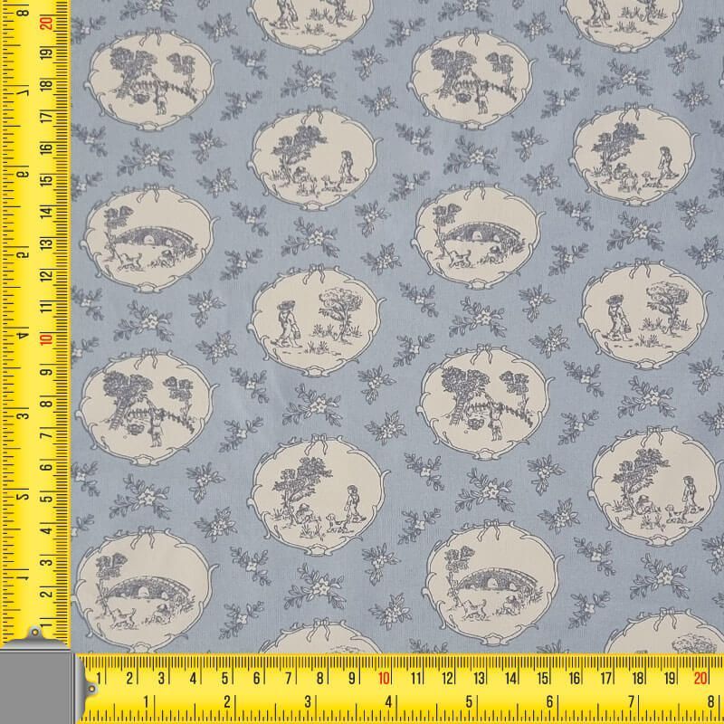 Tela de Lycra de Baño Celeste Estampado Toile Jouy (ancho 1,50M) - Imagen 3