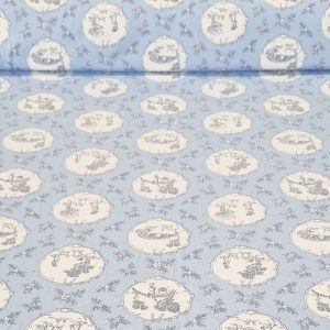 Tela de Lycra de Baño Celeste Estampado Toile Jouy (ancho 1,50M)