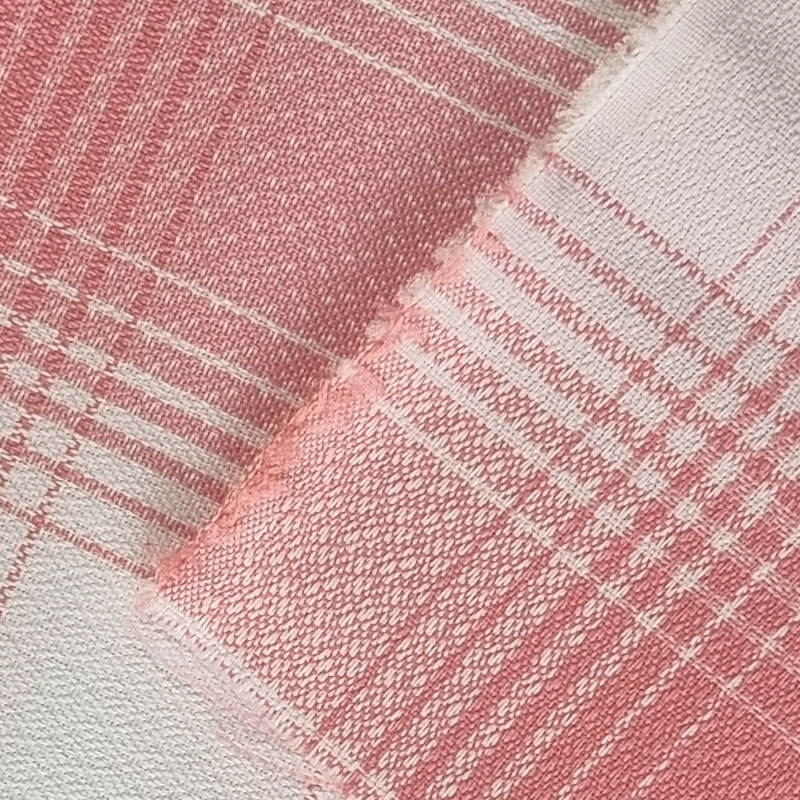Tela de Crepe Tejida para Mantelería Cruda Cuadros Rosas (ancho 1,50M) - Imagen 2