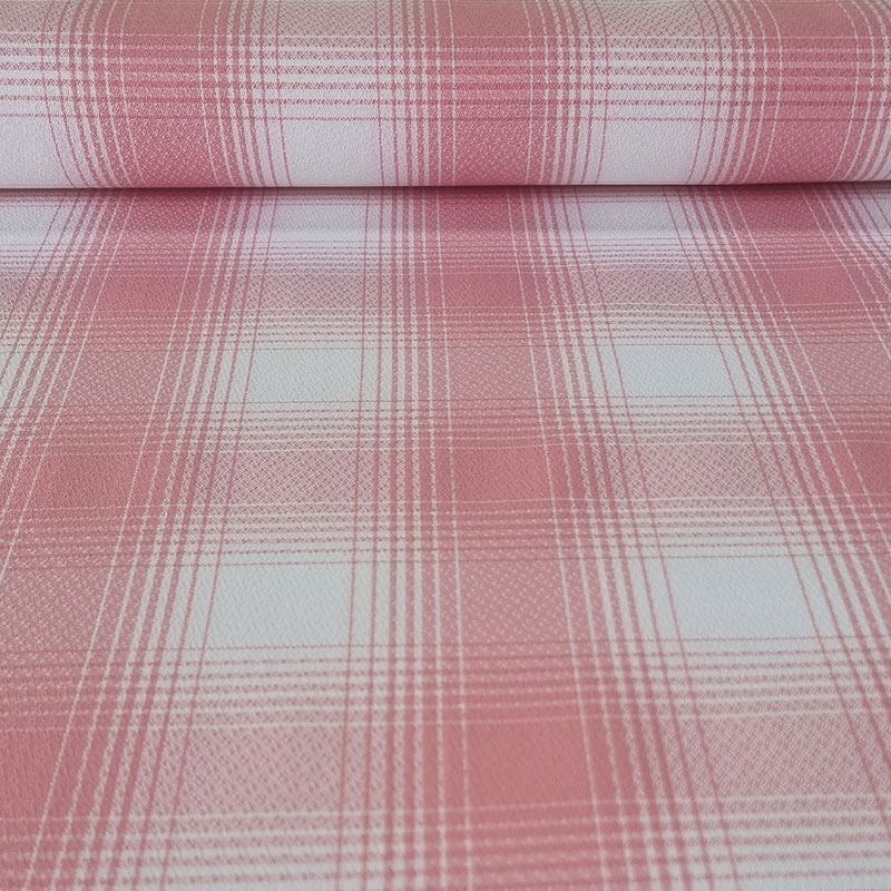 Tela de Crepe Tejida para Mantelería Cruda Cuadros Rosas (ancho 1,50M)